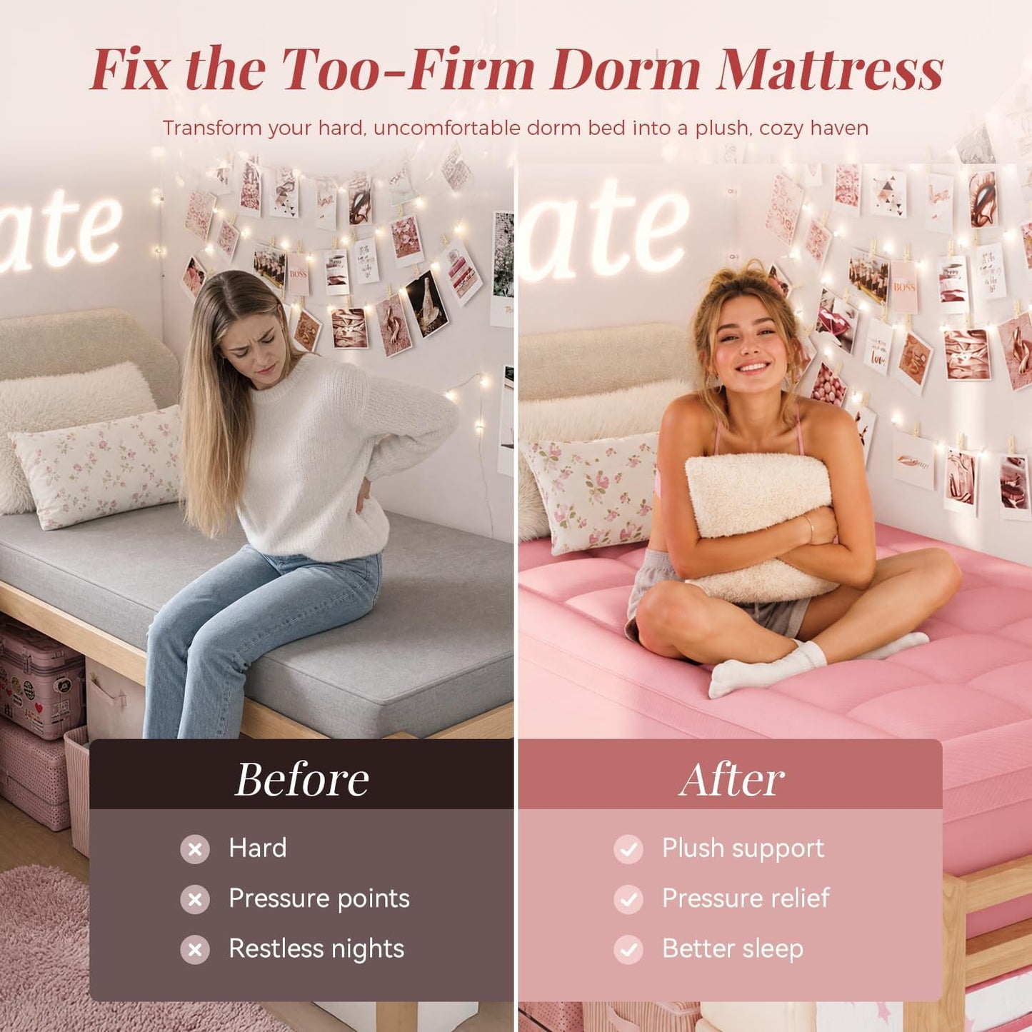 ELEMUSE Twin XL Dorm Dual Layer 3 Inch Memory Foam Mattress Topper for College, Dorm Room Essentials, 2 Inch Cooling Gel Foam and 1 Inch Soft Pillow Top Bed Pad,Back to School Comfortable Support