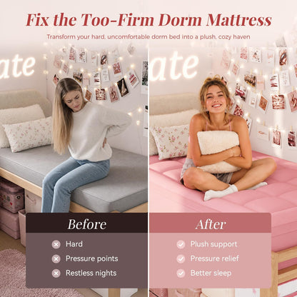 ELEMUSE Twin XL Dorm Dual Layer 3 Inch Memory Foam Mattress Topper for College, Dorm Room Essentials, 2 Inch Cooling Gel Foam and 1 Inch Soft Pillow Top Bed Pad,Back to School Comfortable Support