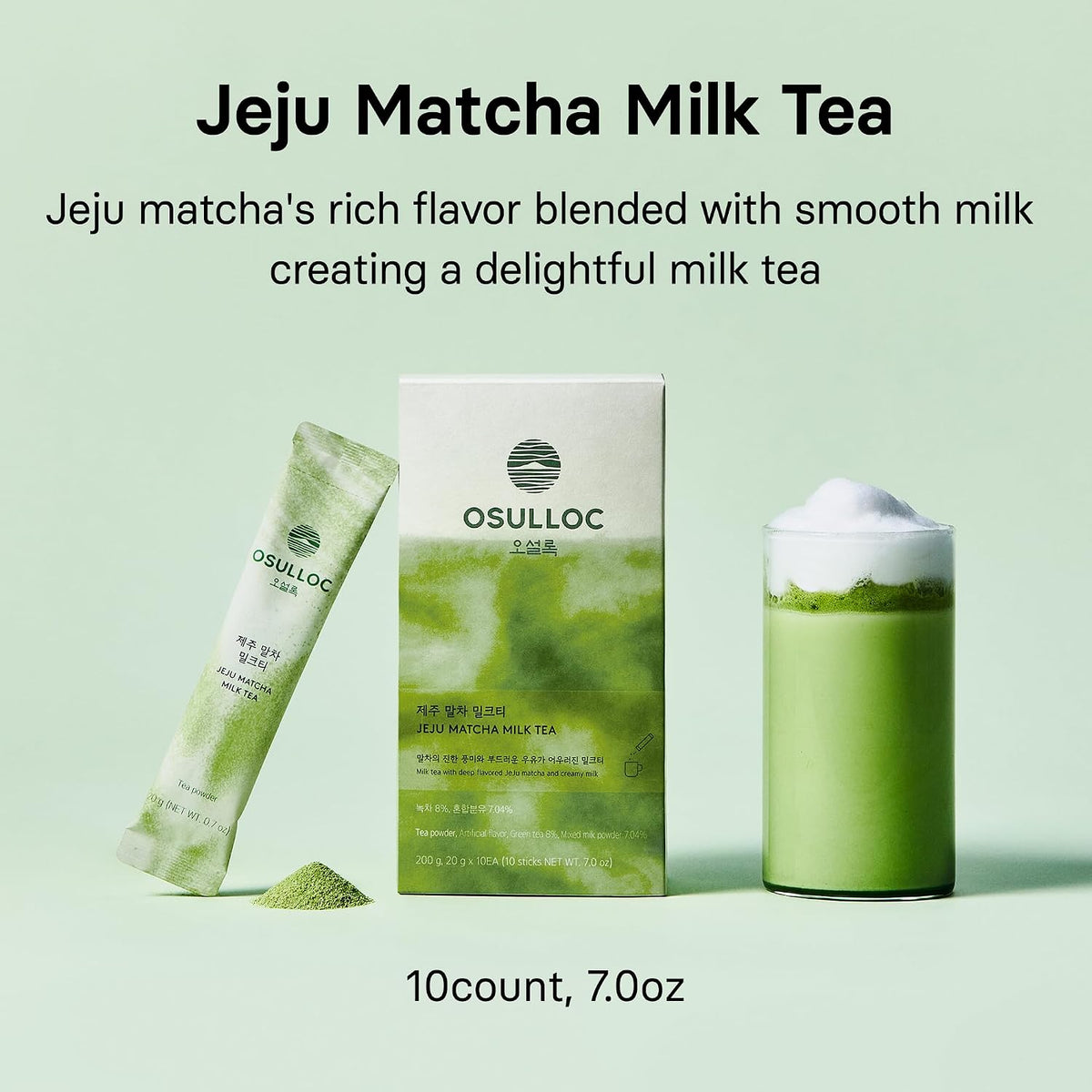 OSULLOC Jeju Matcha Milk Tea Powder Stick Packets, 10 Count