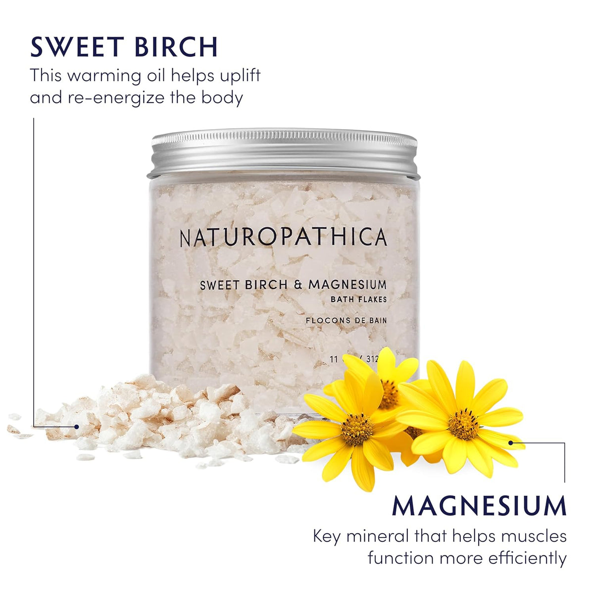 Naturopathica Sweet Birch & Magnesium Bath Flakes, 11 oz
