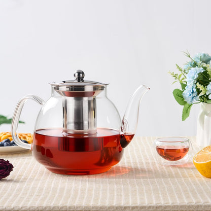 PARACITY Glass Teapot Stovetop 40 OZ/1200ml, Borosilicate Clear Tea Kettle with Removable 18/8 Stainless Steel Infuser, Teapot Blooming and Loose Leaf Tea Maker Tea Brewer for Camping, Travel