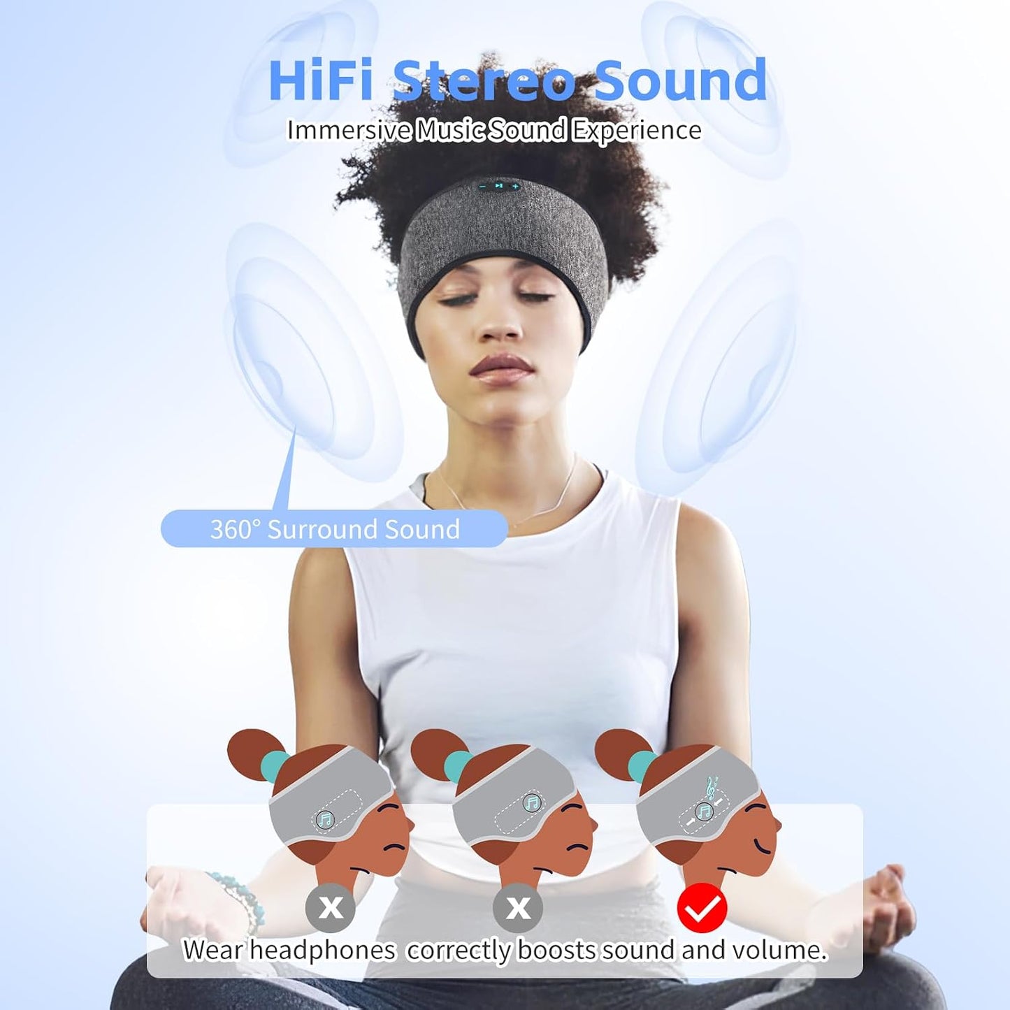 Sleep Headphones Bluetooth 6.0 Headband, 20H Playtime Headband Headphones with HD Stereo Speakers, Sports Wireless Earphones for Side Sleepers Workout Yoga Travel Meditation, Gifts for Women Men
