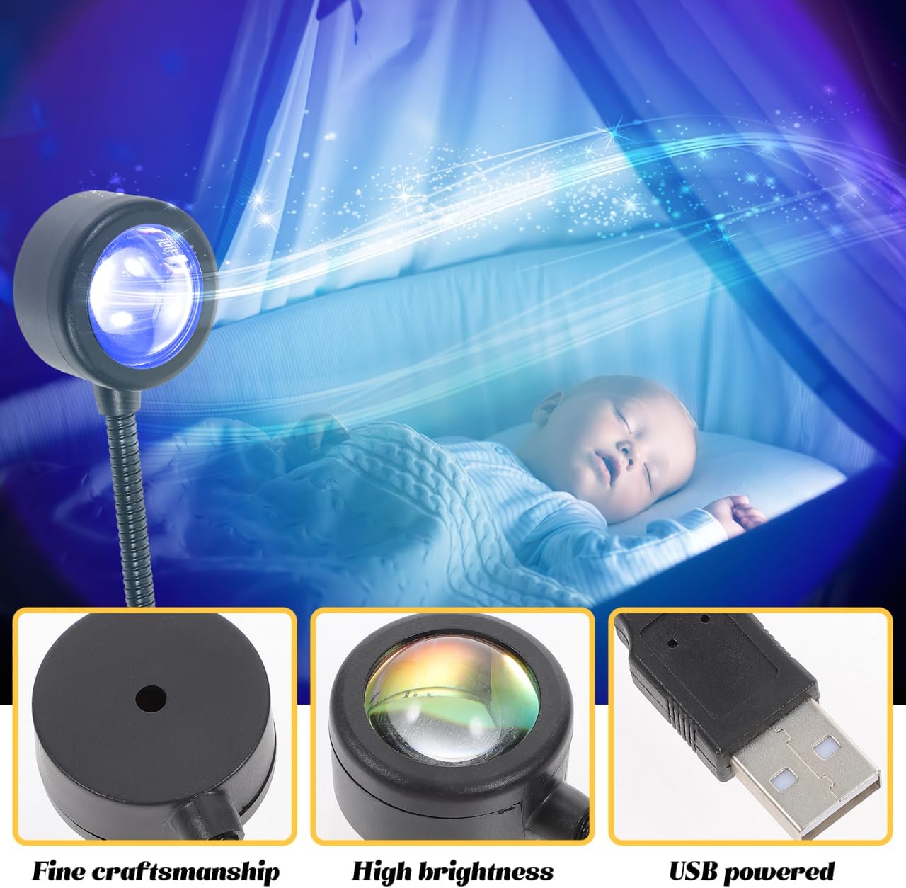 CHILDWEET 2 Pack Sunset Projection Lamp USB Powered Night Light Sunset Lamp Clip Bedroom Decoration Living Room Decor Room Decor Aesthetic Home Party Lighting