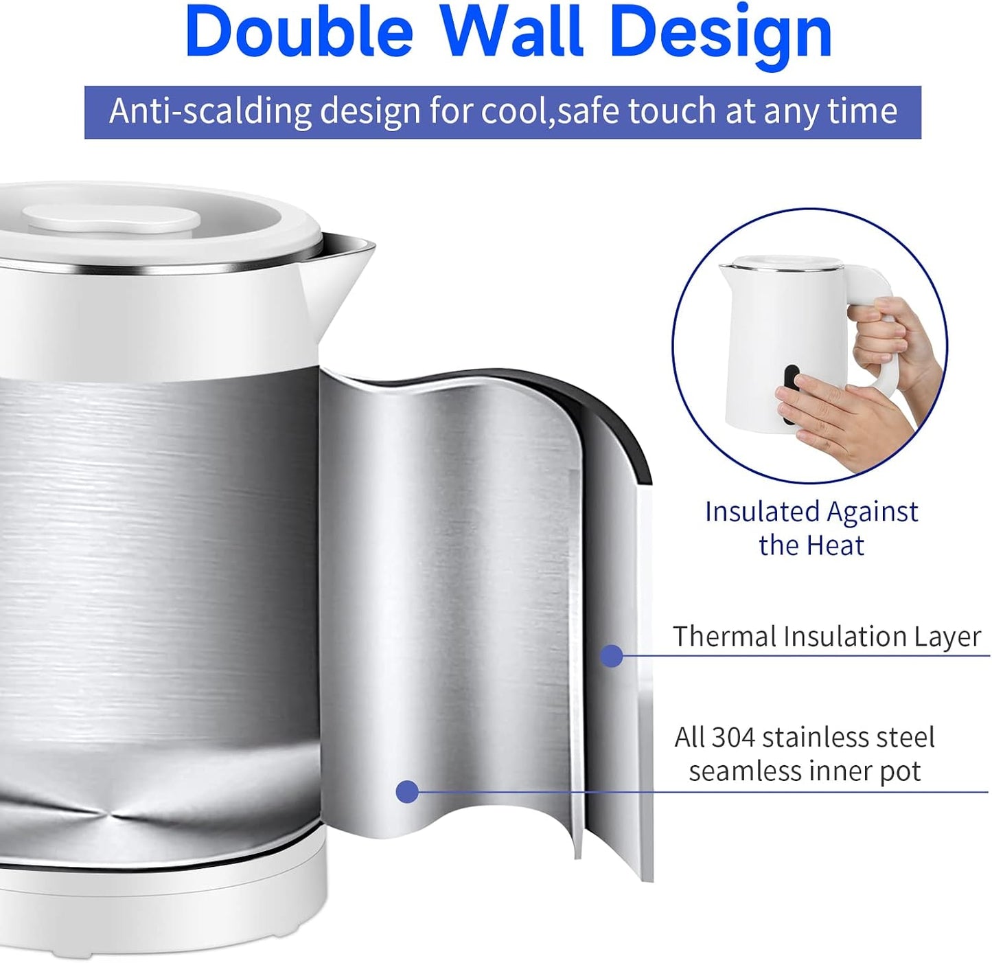 0.8L Small Travel Electric Tea Coffee Kettle | 600W Rapid Boil,Double Wall,Auto Shut-Off,Boil Dry Protection,Hot Water Boiler