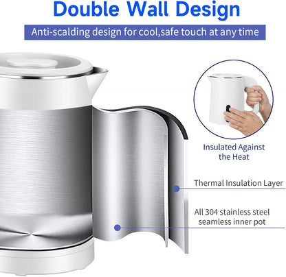 0.8L Small Travel Electric Tea Coffee Kettle | 600W Rapid Boil,Double Wall,Auto Shut-Off,Boil Dry Protection,Hot Water Boiler