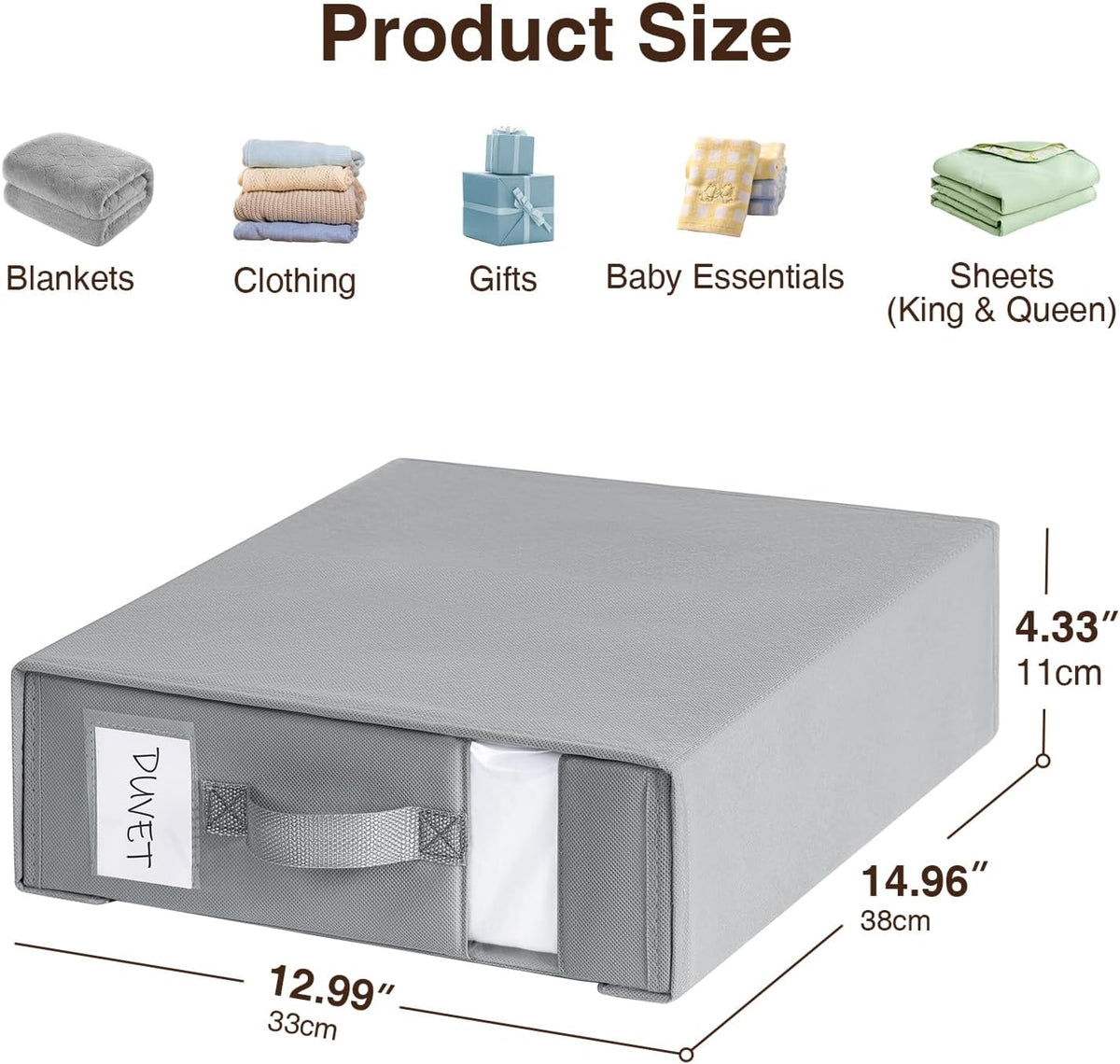 DIMJ Bed Sheet Organizers and Storage - Foldable Sheet Holder, Linen Closet Organizer Box for Sheets Set, Bedding, Blankets, Towel (King & Queen Size), Grey