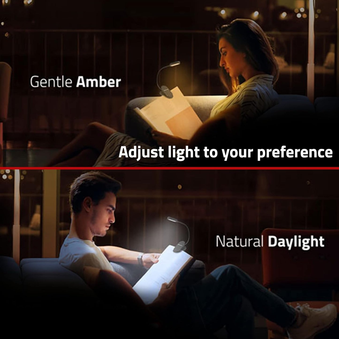 GearLight Rechargeable Book Light for Reading in Bed – Hands-Free LED Clip-on Lamp with 3 Light Modes, Adjustable Brightness, Flexible Neck Reading Light for Books, Laptops, and More – 2 Pack