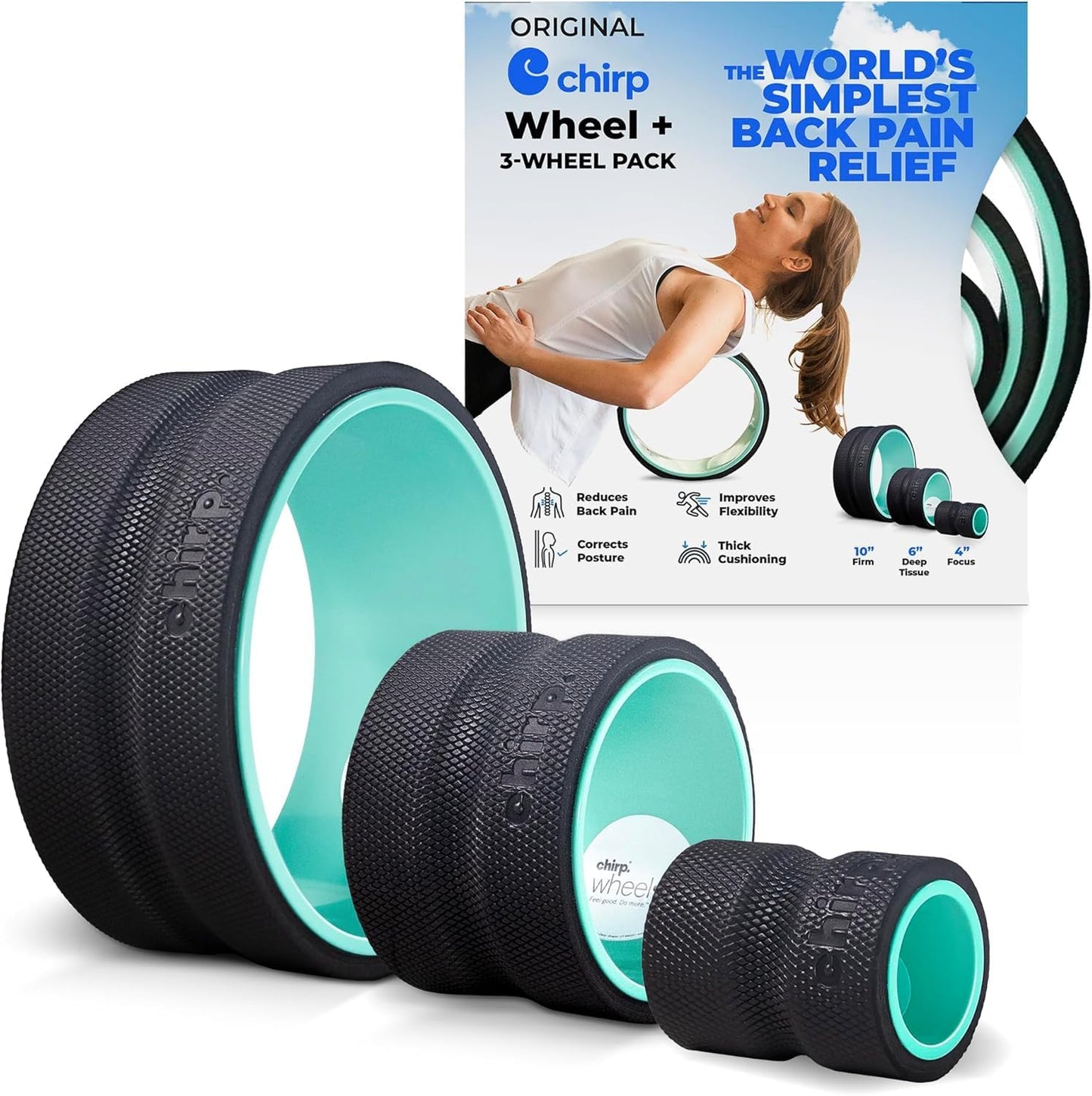 Chirp Wheel Foam Roller - Targeted Back & Neck Pain Relief, Muscle Massage, Trigger Point Therapy, High-Density Foam Tool for Physical Therapy, Stretching & Exercise, 500lbs Capacity, 12-Inch Mint