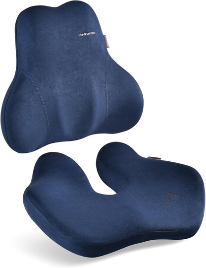 Coverado Car Lumbar Support Pillow and Car Neck Pillow Kit, Ergonomic Design Car Headrest Pillow for Driving, Relax Back Head Muscles Relieve Driving Fatigue, Breathable & Removable Cover, Gray