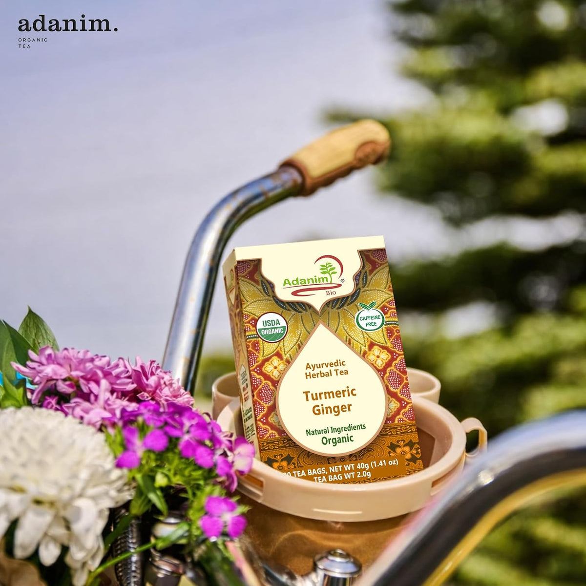 Adanim Bio Organic Turmeric Ginger Herbal Tea Bags Caffeine Free Pure Herbal Blend with Black Pepper USDA Organic Vegan & Kosher 20 Individually Wrapped Tea Bags