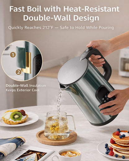Electric Kettle with Temperature Control, 1.7L Hot Water Kettle for Tea, Coffee & Daily Use, 5 Presets, 2H Keep Warm, Stainless Steel Interior, Auto Shut-Off, Cordless Electric Tea Kettle, Blue