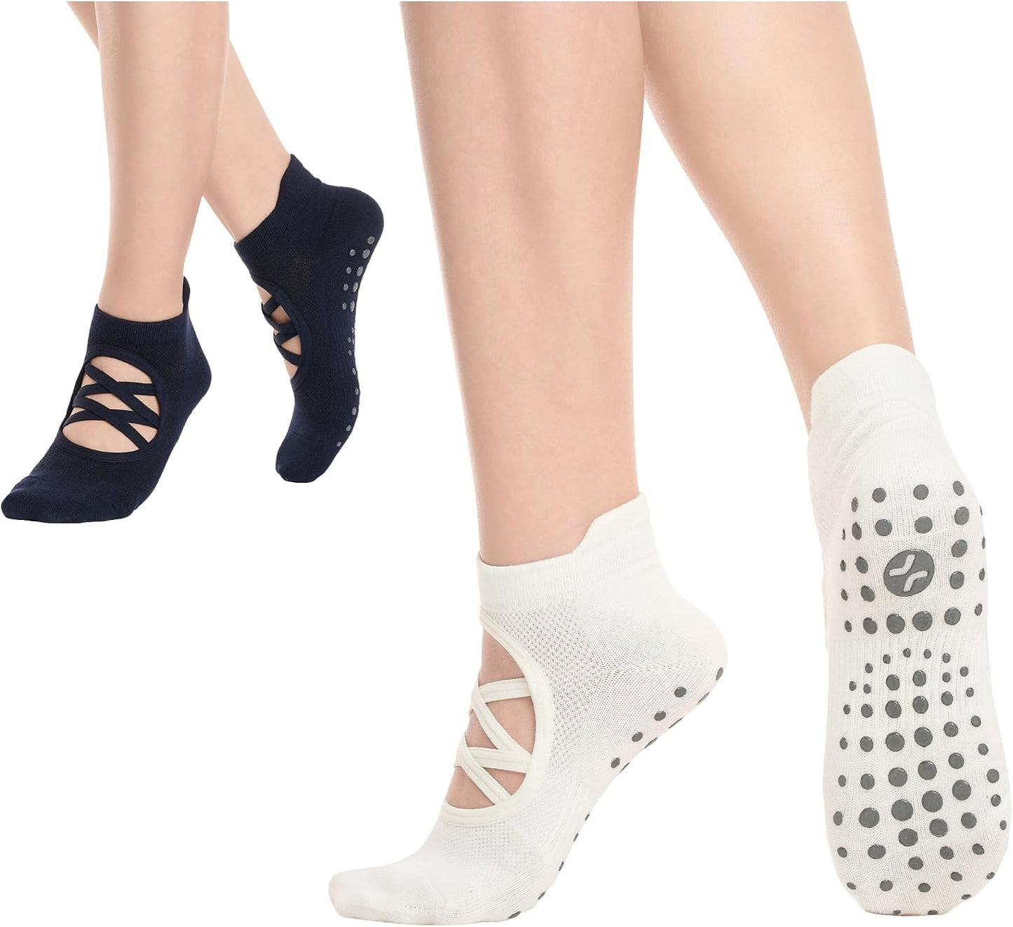 COOLMATE Pilates Socks with Grips for Women, Yoga Socks, Crew Non Slip Women for Barre, Pilates Gifts for Women - Colors B