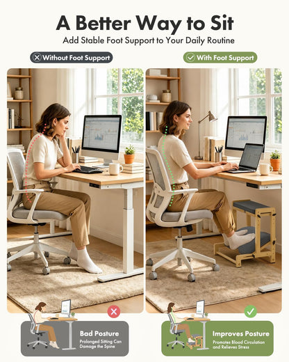 Amazer Bamboo Under Desk Footrest with Cushion 3-in-1, Reversible Ergonomic Wood Rocking Foot Rest for Under Desk at Work, Adjustable Foot Stools with Washable Cover, Desk Leg Rest for Home Office