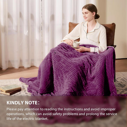 Homemate Heated Blanket Electric Throw - 50"x60" Heating Blanket Throw 1/2/4/6/8 Hours Auto-Off 10 Heat Levels Over-Heat Protection Soft Flannel Sherpa Heater ETL Certification