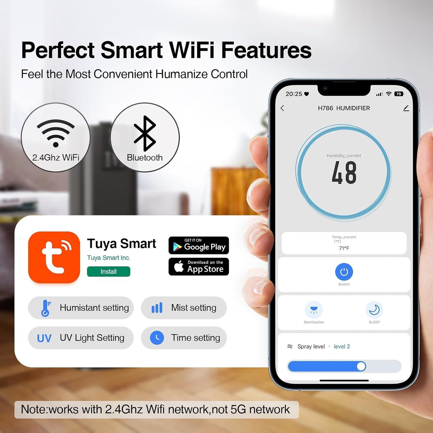 Smart Humidifiers Large Room Bedroom Home,2.11Gal(8L) Quiet Top Fill Cool Mist Humidifier,Smart App & Remote Control, 3 Speed Humidifier with 360°Nozzle,Humidity Setting for Baby Office Plant(White)