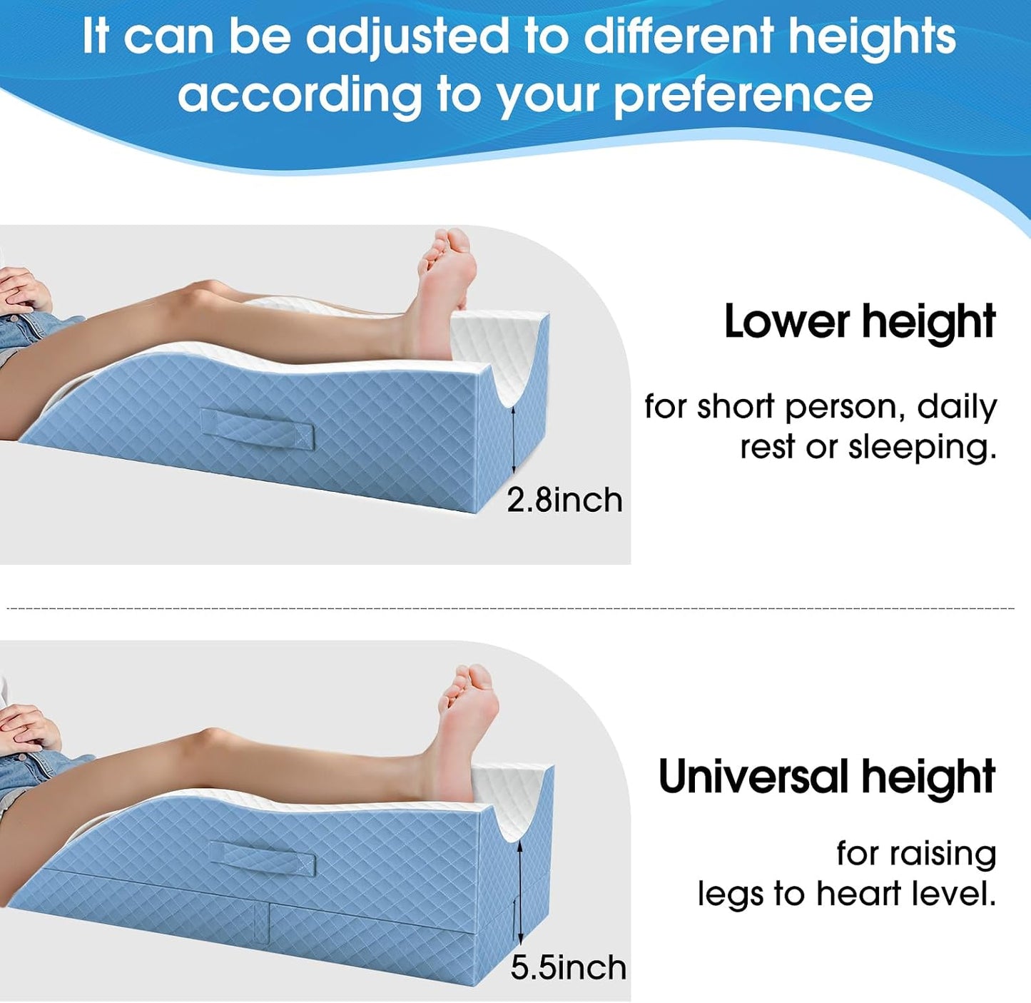TranquilRelax Elevation Pillows for Leg After Surgery, Memory Foam Adjustable Wedge Pillow for Injury or Rest, Ankle Pillow for Sleeping Blood Circulation, Grey/Single Leg