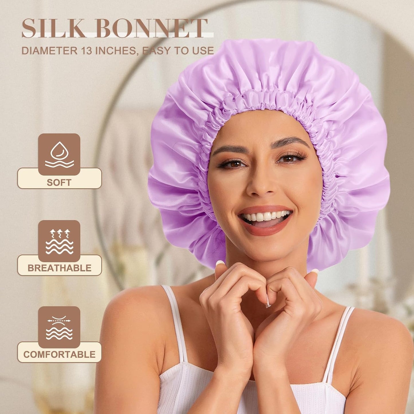 Satin Bonnet Silk Bonnet Hair Bonnet for Sleeping-Slouchy Beanie Hat Satin Sleep Cap for Women's Natural & Curly Hair(Blue Zircon)