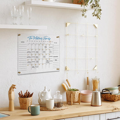 Black Acrylic Calendar Dry Erase for Wall, Family Planner, Monthly Calendar Dry Erase Whiteboard for Home, Office, 17" x 13"Reusable White Board(Acrylic-BK-3343)