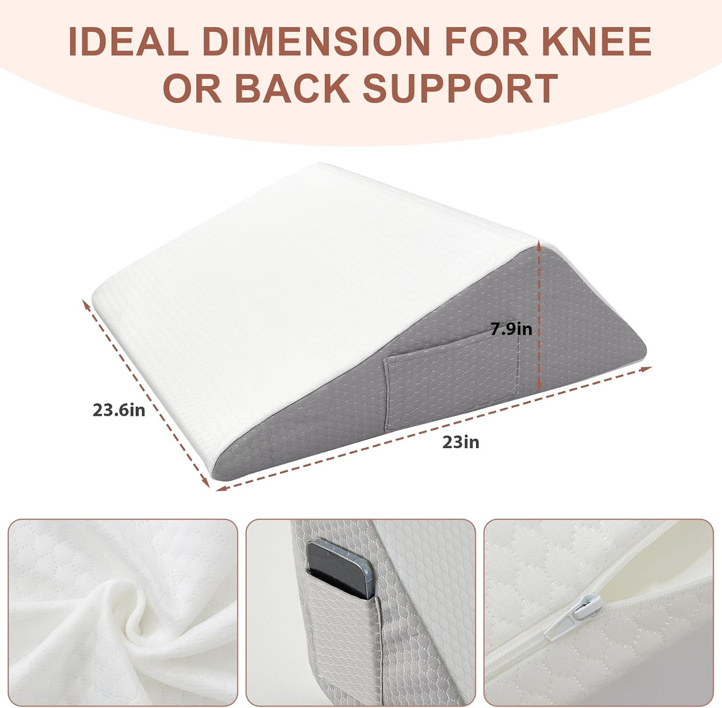 Bedluxe Knee Pillow for Back Sleeping, Leg Pillow Knee Wedge Pillow, Memory Foam Wedge Pillows for Legs Post Surgery, Triangle Pillow for Knee Support, Leg Elevation, Knees Hip Back Pain Relief, White