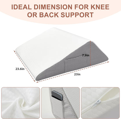 Bedluxe Knee Pillow for Back Sleeping, Leg Pillow Knee Wedge Pillow, Memory Foam Wedge Pillows for Legs Post Surgery, Triangle Pillow for Knee Support, Leg Elevation, Knees Hip Back Pain Relief, White