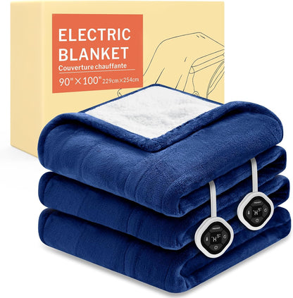 HOMLYNS LuxeHeat Heated Blanket Electric Blanket, Soft Flannel Sherpa Heated Throw, Heating Blanket with 5 Heat Settings, 3 hrs Timer Auto Shut Off (50x60 inches, Purple), Only for 120V Voltage Use