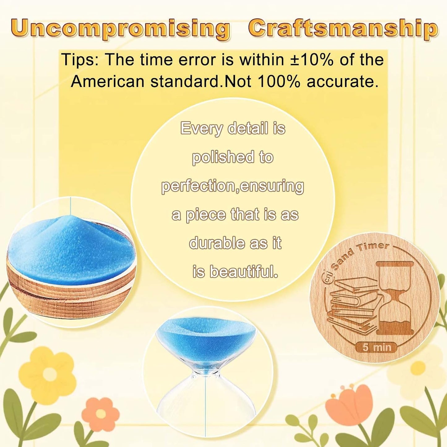 CNCJ Wooden Hourglass Sand Timer, 3 Minute Blue Sand Watch Reloj De Arena for Desk Decor Kitchen Classroom Office Study Home Decoration