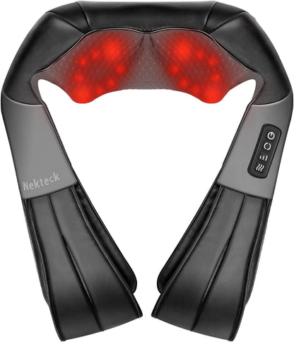 Nekteck Shiatsu Neck Massager with Heat for Pain Relief Deep Tissue, 2026 Upgraded 3D Back Shoulder Kneading Massage Pillow, Body Muscle Relaxation Tools Gifts for Him Her, Blue (NOT Cordless)
