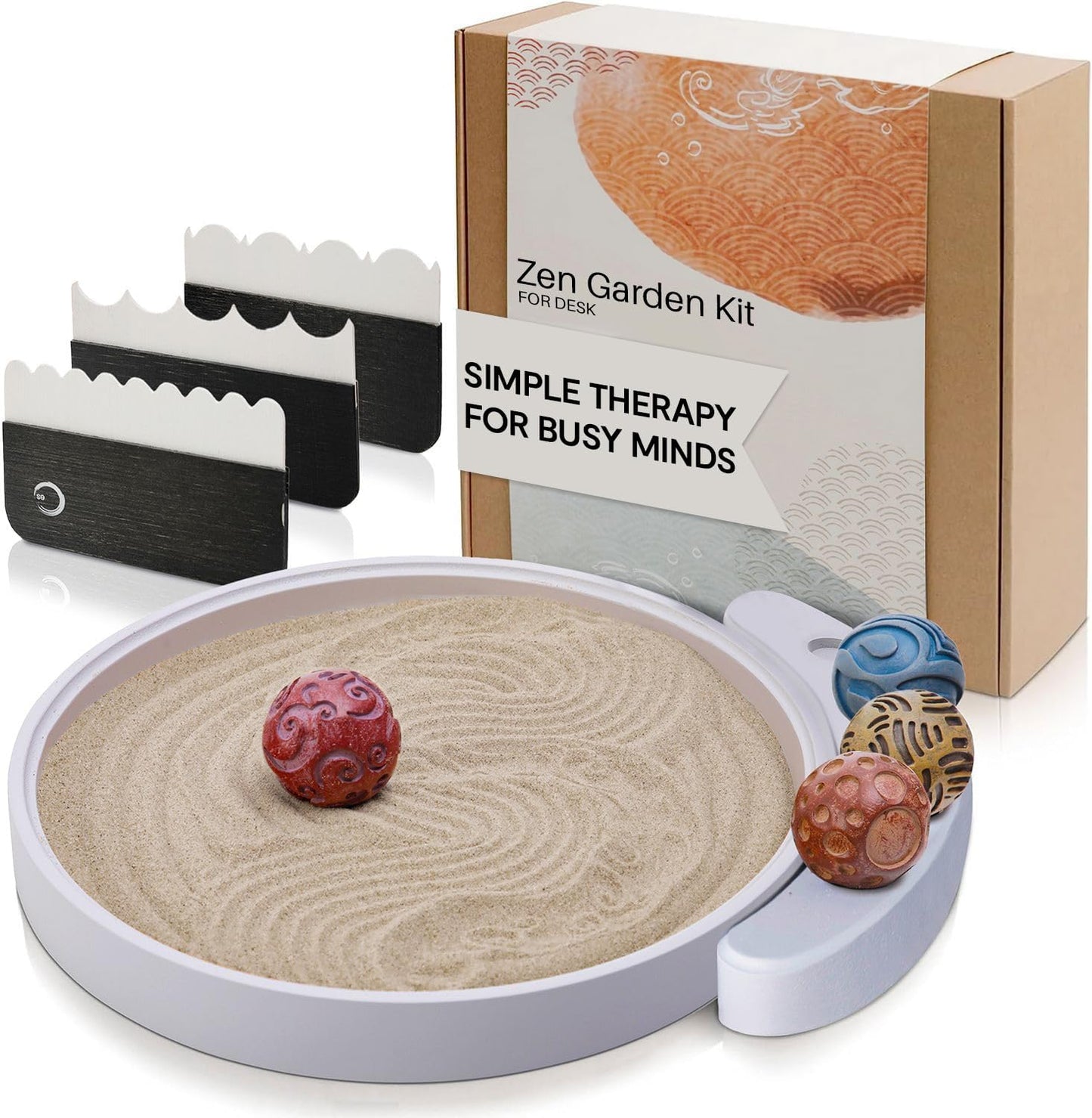 ENSO Zen Garden for Desk, Japanese Bamboo Sand Tray Therapy Kit | Lead-Free Granite Stone, Patented Elemental Design, 1-Inch Deep Bamboo Base, Includes Rake and Brush, Adult and Kids Use