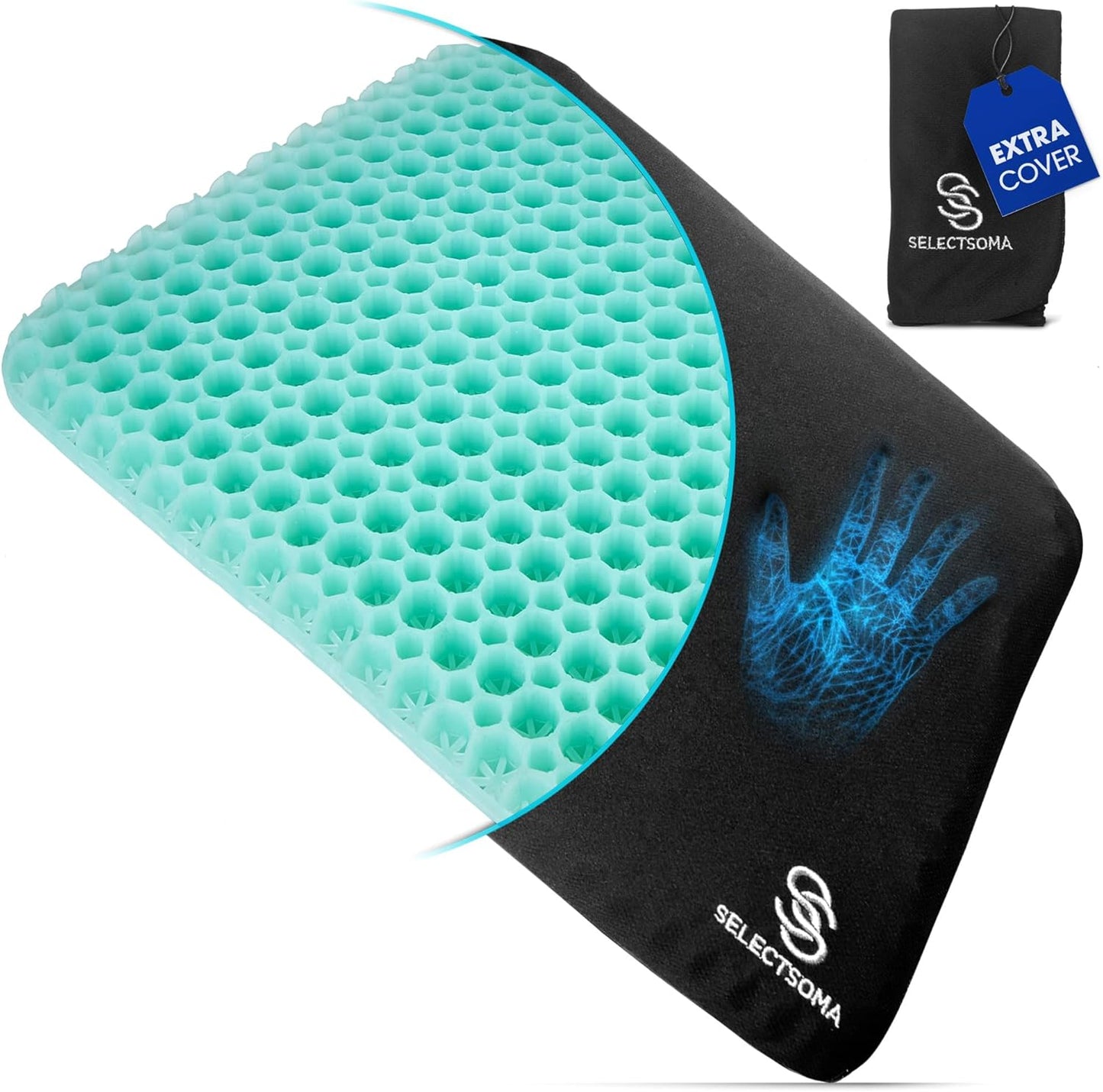 SelectSoma Double-Thick Gel Seat Cushion for Long Sitting Pressure Relief for Back, Sciatica, Coccyx, Tailbone Pain - Cushion for Airplane Travel, Office Chair, Wheelchair, Car & Truck - Egg Seat Pad