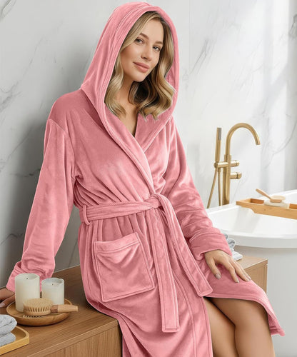 Premium Ultra Soft Robes for Women with Hood Plush Fleece Long Bathrobe