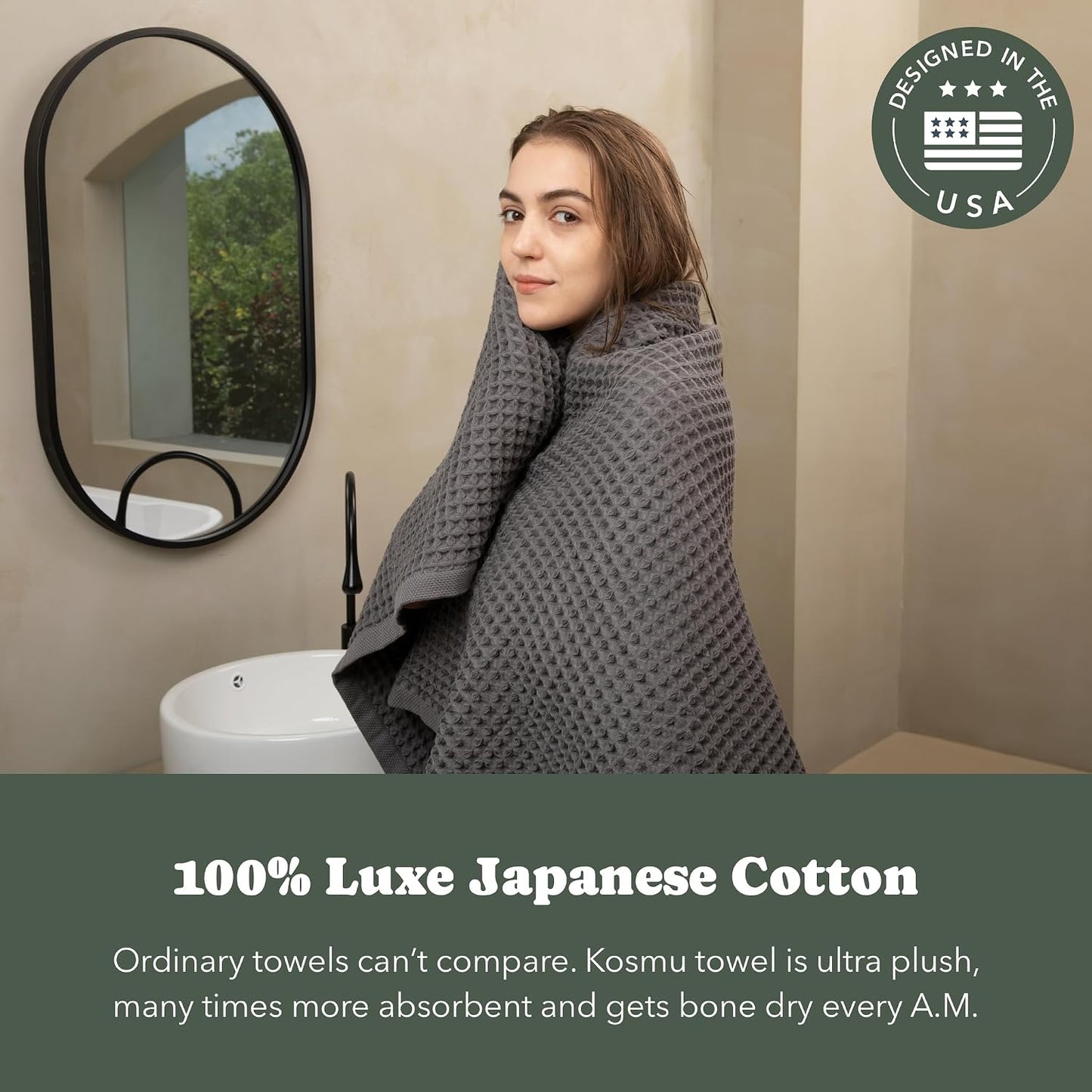Luxury Organic Japanese Cotton Hair Drying Waffle Towel Wrap for Women | Absorbent, Quick-Dry Head Turban for Shower, Sauna, Spa | Extra Large for Long, Curly, Straight Hair With Button (White, 1 Pc)