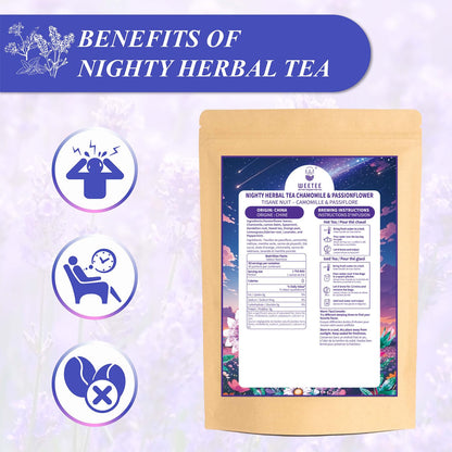 WT WEETEE Chamomile & Passionflower Nighty Herbal Tea Bags 50ct for Bedtime