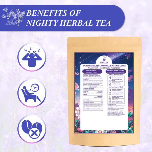 WT WEETEE Chamomile & Passionflower Nighty Herbal Tea Bags 50ct for Bedtime