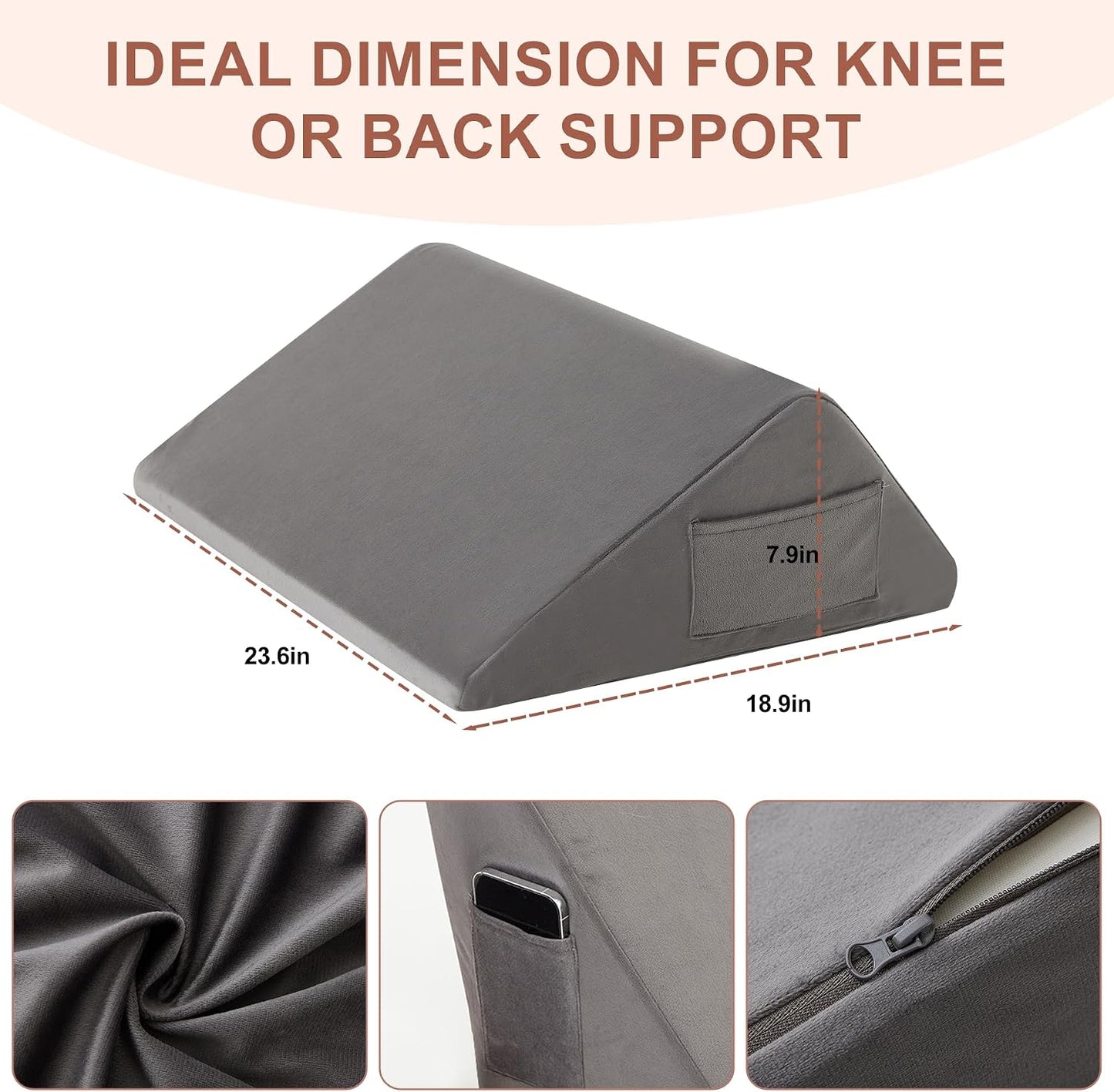 Bedluxe Knee Pillow for Back Sleeping, Leg Pillow Knee Wedge Pillow, Memory Foam Wedge Pillows for Legs Post Surgery, Triangle Pillow for Knee Support, Leg Elevation, Knees Hip Back Pain Relief, White