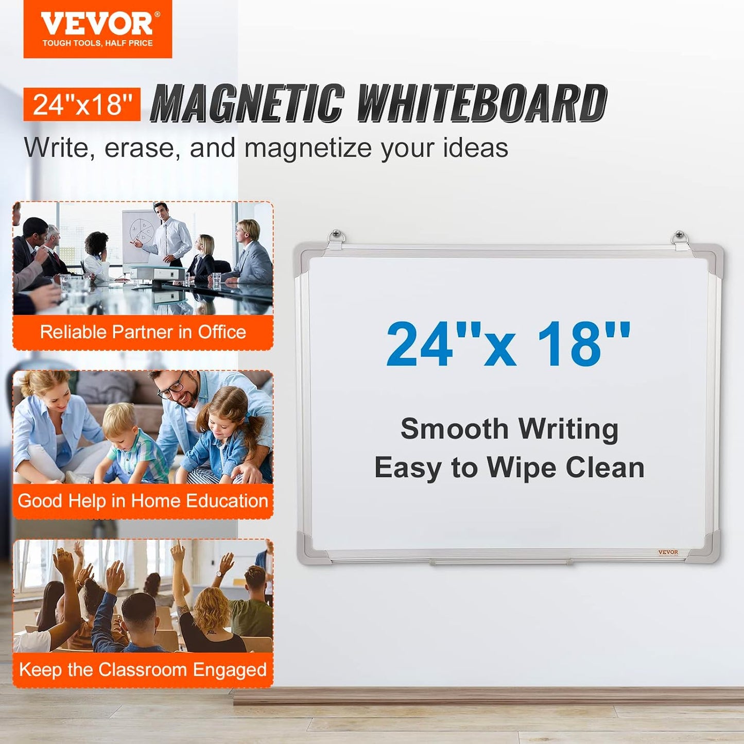 VEVOR Dry Erase Calendar for Wall, 36 x 24 Inches Whiteboard Calendar, Monthly Planner Magnetic Dry Erase Board, 1 Magnetic Erase & 2 Dry Erase Marker & Movable Tray for Restaurant Office Home School
