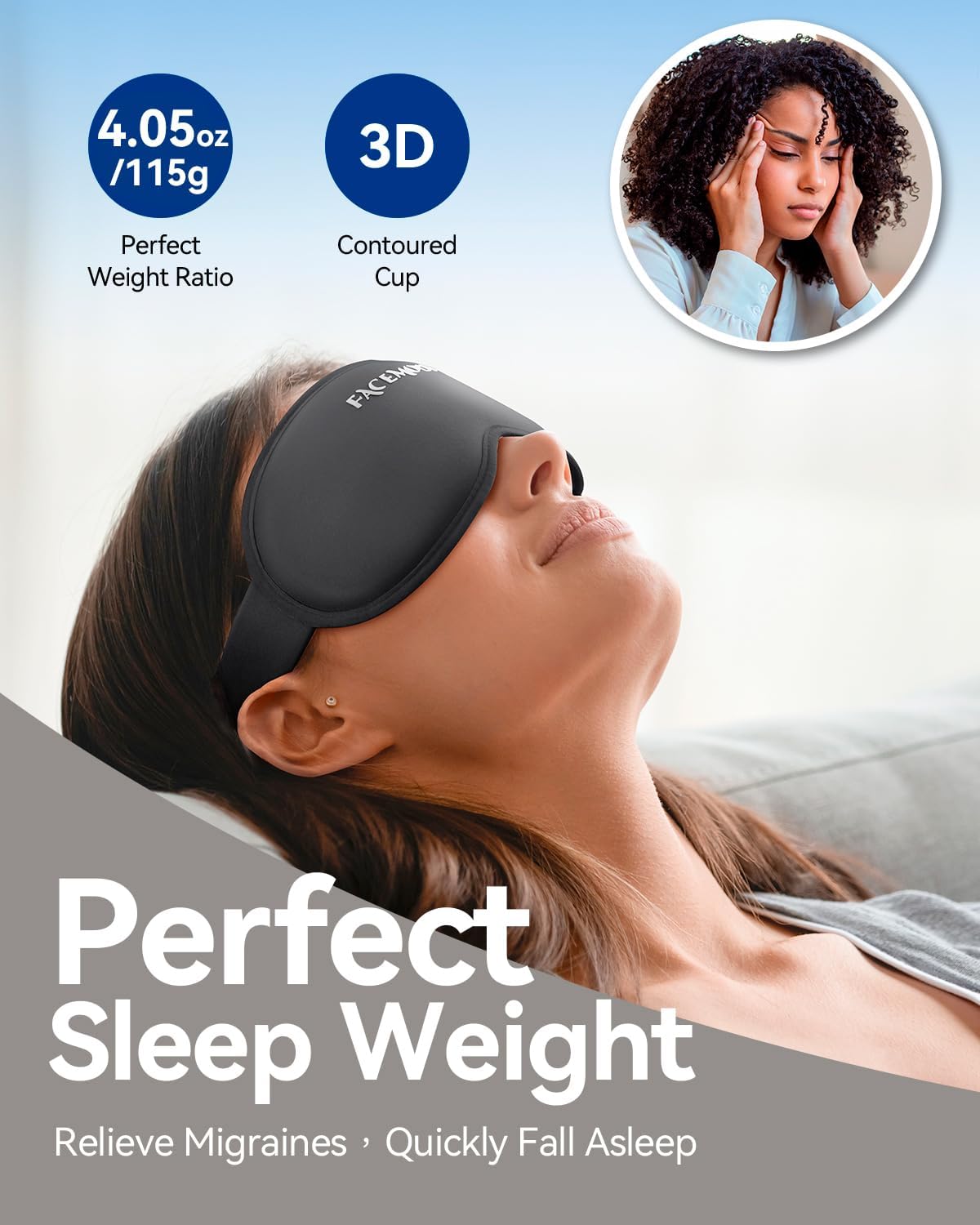 Blackout Weighted Eye Mask for Sleeping: 3D Contoured Gentle-Pressure Sleep Mask for Men & Women - Airplane Travel & Night Shift Essentials, Zero Eye Pressure, Breathable Blindfold, Black