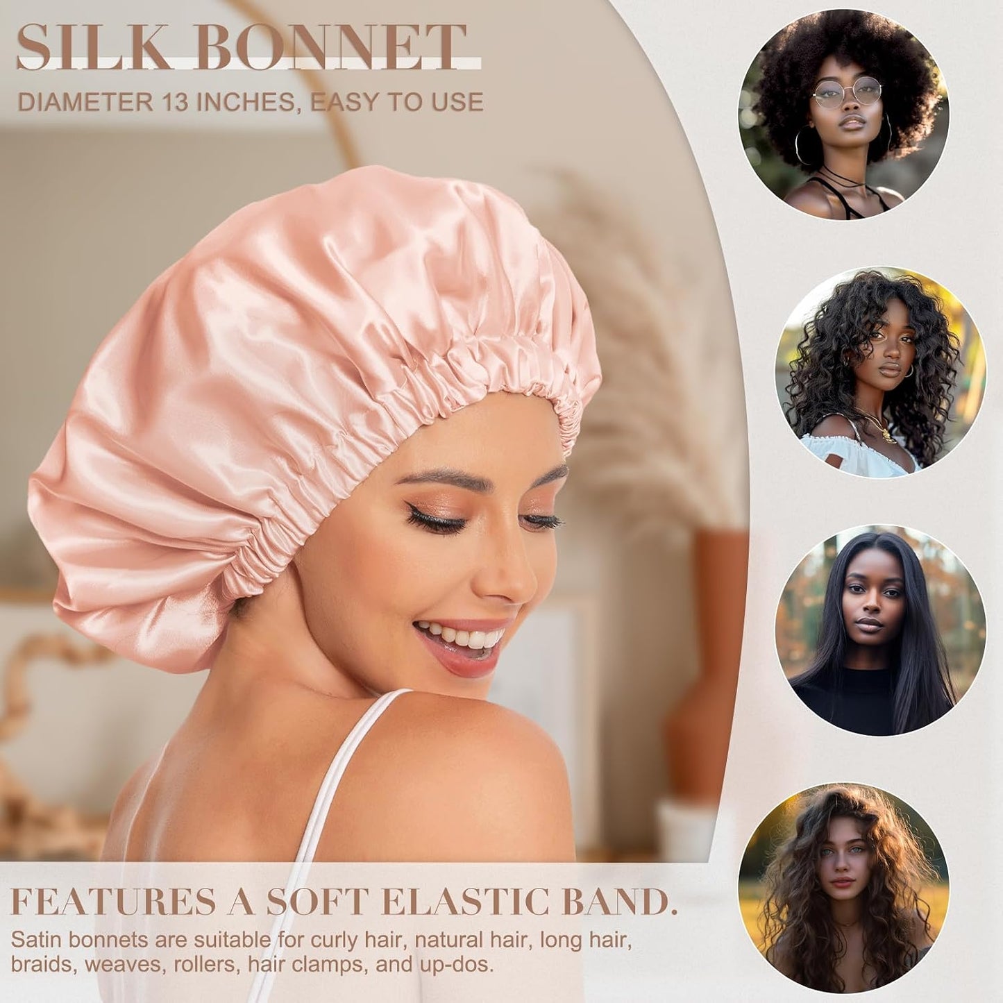 Satin Bonnet Silk Bonnet Hair Bonnet for Sleeping-Slouchy Beanie Hat Satin Sleep Cap for Women's Natural & Curly Hair(Blue Zircon)