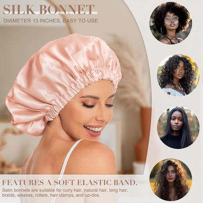 Satin Bonnet Silk Bonnet Hair Bonnet for Sleeping-Slouchy Beanie Hat Satin Sleep Cap for Women's Natural & Curly Hair(Blue Zircon)