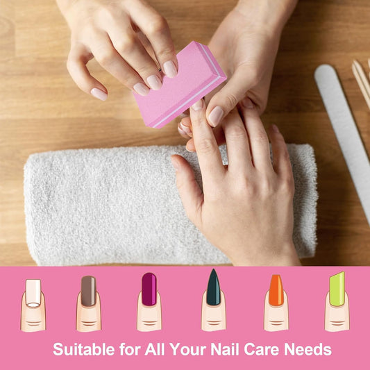 Pink Professional Nail Buffer Set - 30 Pcs, Acrylic & Natural Nails, 100/180 Grit Buffer Blocks