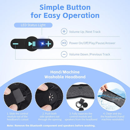 Sleep Headphones Bluetooth 6.0 Headband, 3-IN-1 Sleeping Headband Headphones for Side Sleepers with 20H PlayTime, HD Stereo, Removable and Washable Wireless Headband for Sleeping Sport (Black)