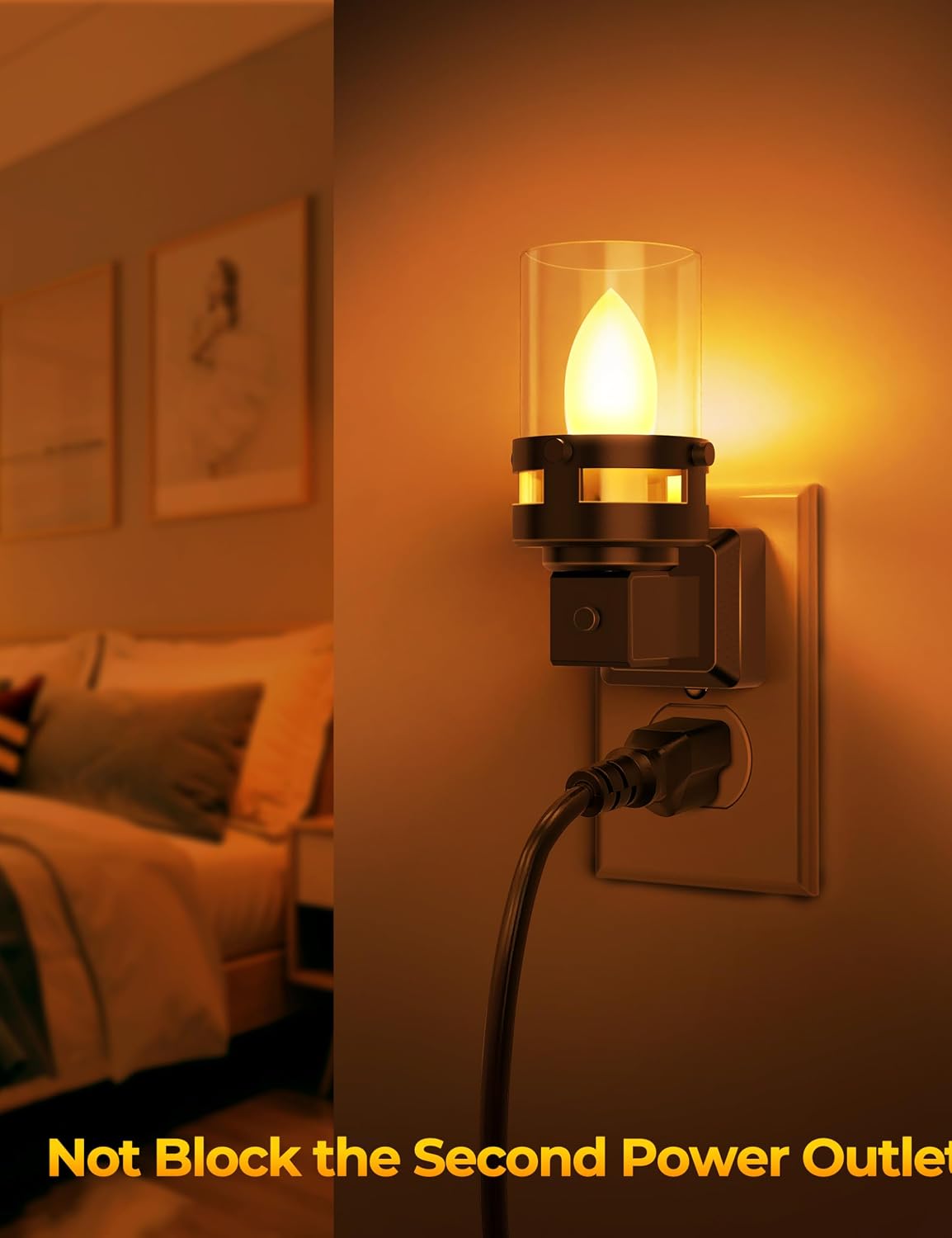 Briignite Flameless Candle Night Light, 2 Pack, Night Lights Plug into Wall, Candle Nightlight with Light Sensor, 0-100LM Dimmable LED Night Light Plug in, 1800K Amber Nightlight for Hallway Bathroom