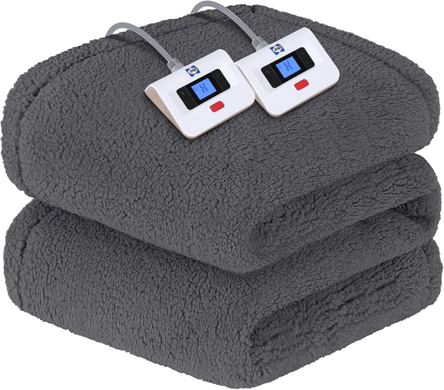 Sealy Electric Blanket Heated Throw 50"x60" Soft Double Sherpa Super Cozy with 6 Fast Heating Levels & 2-10 Hours Auto-Off, Over-Heat Protection, Machine Washable, Charcoal