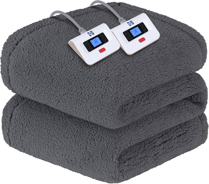 Sealy Electric Blanket Heated Throw 50"x60" Soft Double Sherpa Super Cozy with 6 Fast Heating Levels & 2-10 Hours Auto-Off, Over-Heat Protection, Machine Washable, Charcoal