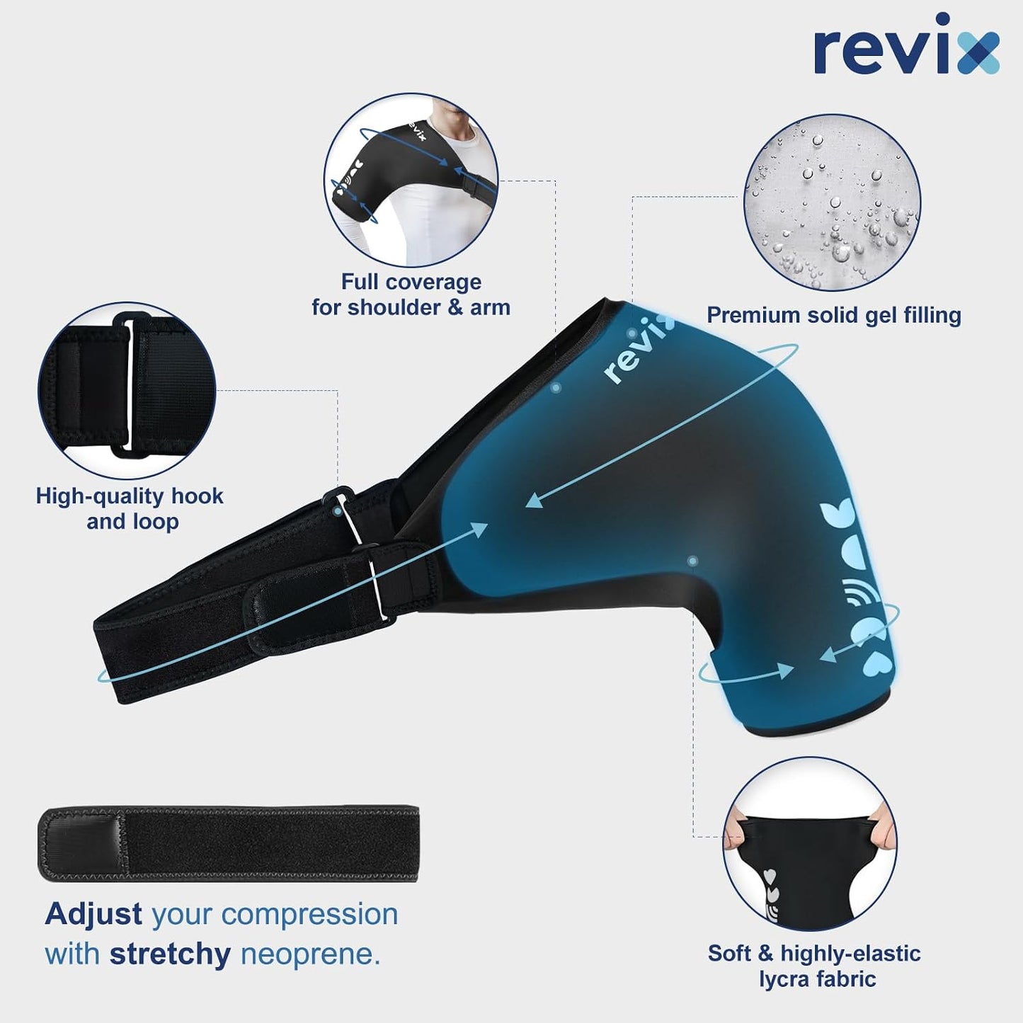 REVIX Shoulder Ice Pack Wrap for Rotator Cuff Cold Therapy, Premium Solid Gel Ice Pack for Shoulder with Soft Lycra, Reusable Shoulder Brace Ice Sleeve for Men Women Post-Workout Recovery & Discomfort