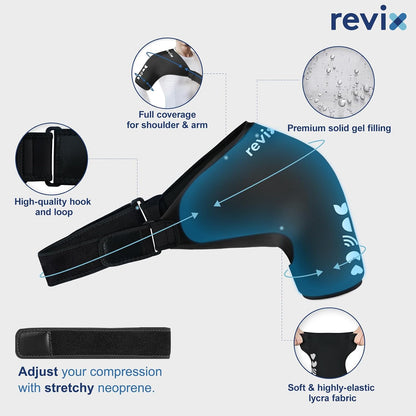 REVIX Shoulder Ice Pack Wrap for Rotator Cuff Cold Therapy, Premium Solid Gel Ice Pack for Shoulder with Soft Lycra, Reusable Shoulder Brace Ice Sleeve for Men Women Post-Workout Recovery & Discomfort