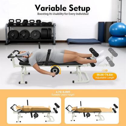 Bepritm Traction Bed Folding Massage Bed Table Cervical, Versatile Neck Stretcher Taction Devices for Home Use, Back Stretch Bench Lumbar Traction Device w/Base&Safety Belt&Adjustable Length