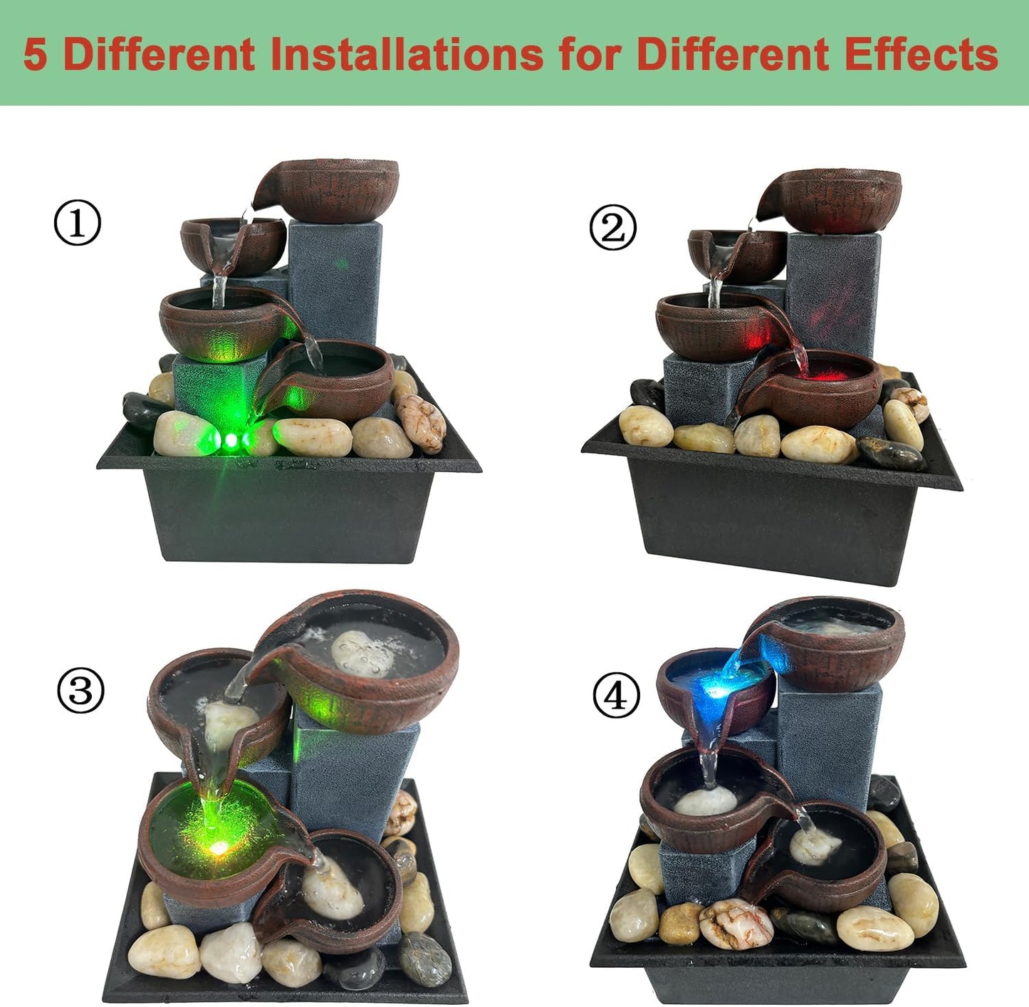 Small Indoor Water Fountain, Zen Meditation Waterfall Feature with Automatic Pump & Natural River Rocks, Tabletop Waterfall Fountain for Office Living Room Bedroom, 7.48” Tall