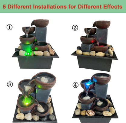 Small Indoor Water Fountain, Zen Meditation Waterfall Feature with Automatic Pump & Natural River Rocks, Tabletop Waterfall Fountain for Office Living Room Bedroom, 7.48” Tall