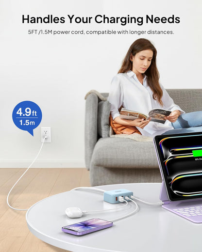 USB Fast Charger Block 50% Smaller 100W Max 6-Port GaN USB Charging Station