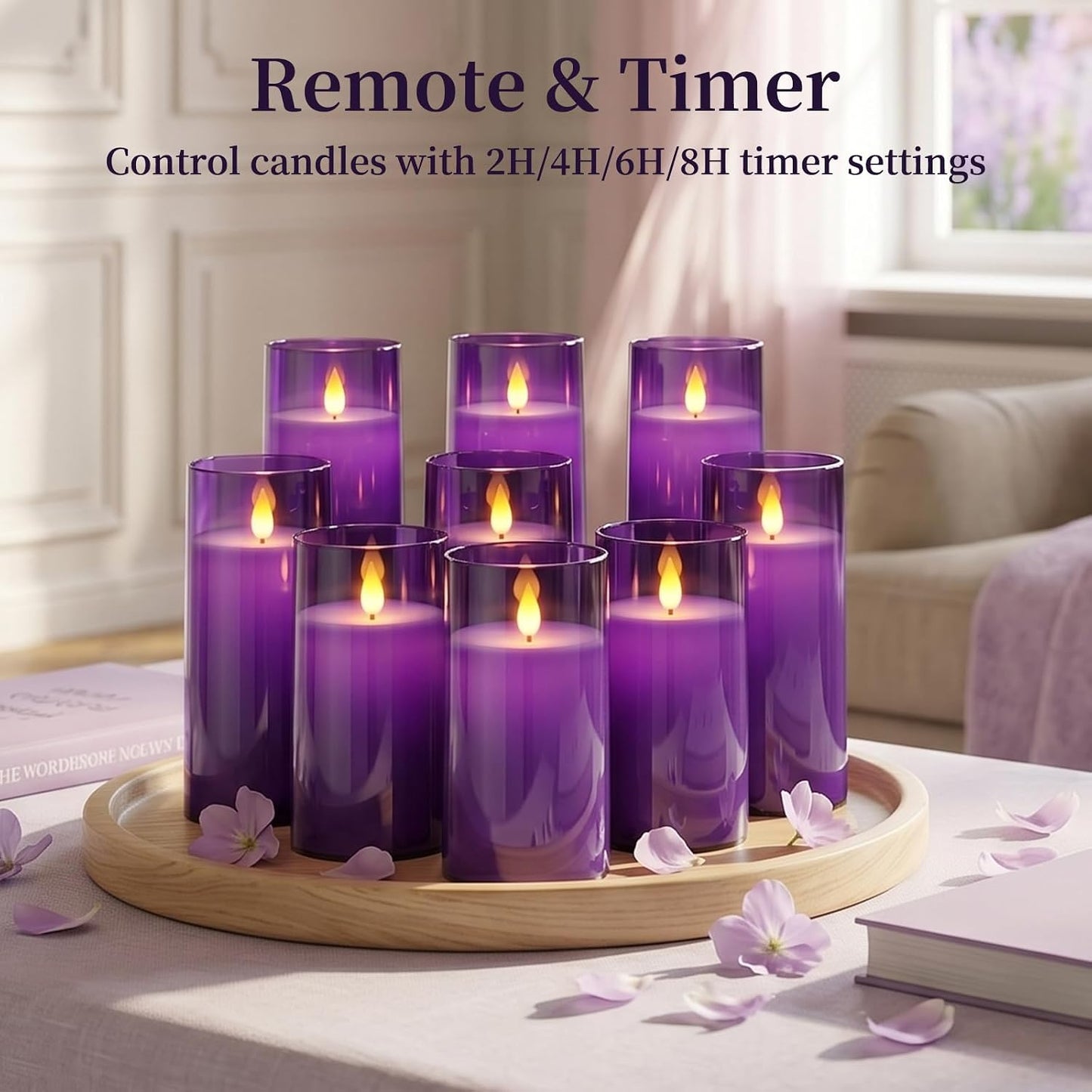 Homemory Gray Flickering Flameless Candles, Battery Operated Acrylic LED Pillar Candles with Remote Control and Timer, Halloween Decor, Set of 5